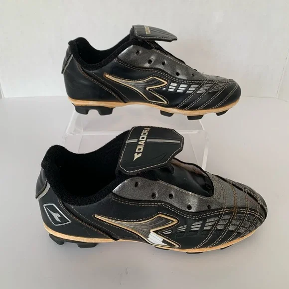 Diadora Cleats Black Silver White Shoes Baseball Boy’s Size 1 - Picture 2 of 16